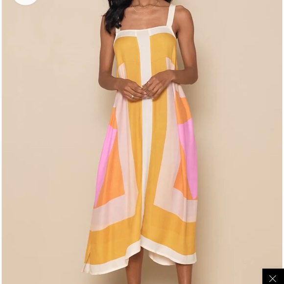 Brand new Lulus Miranda White Multi Geometric Print Midi Dress (O”Neill). - Picture 1 of 9